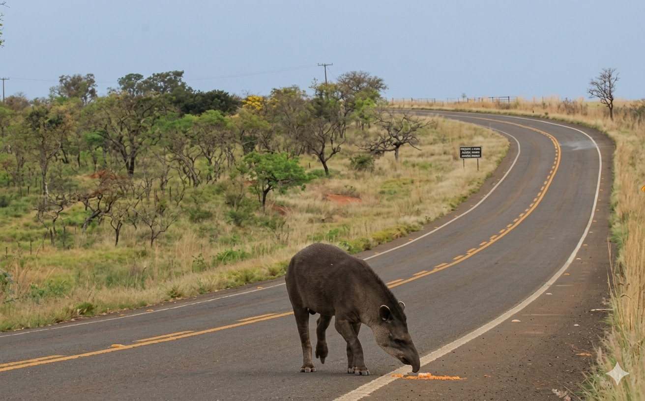 anta atravessando go 341 km 82 em frente ao parque nacional das emas