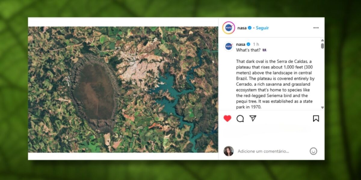 nasa publica foto aerea do parque da serra de caldas novas nasa
